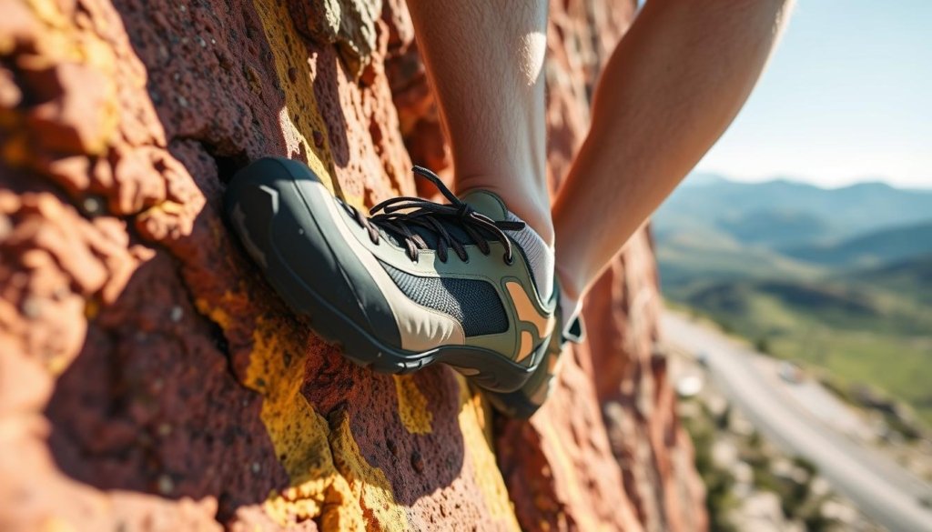 practicing foot placement in climbing