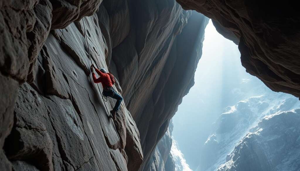 Generate an image of Adam Ondra climbing the "Silence" route in Flatanger, Norway.