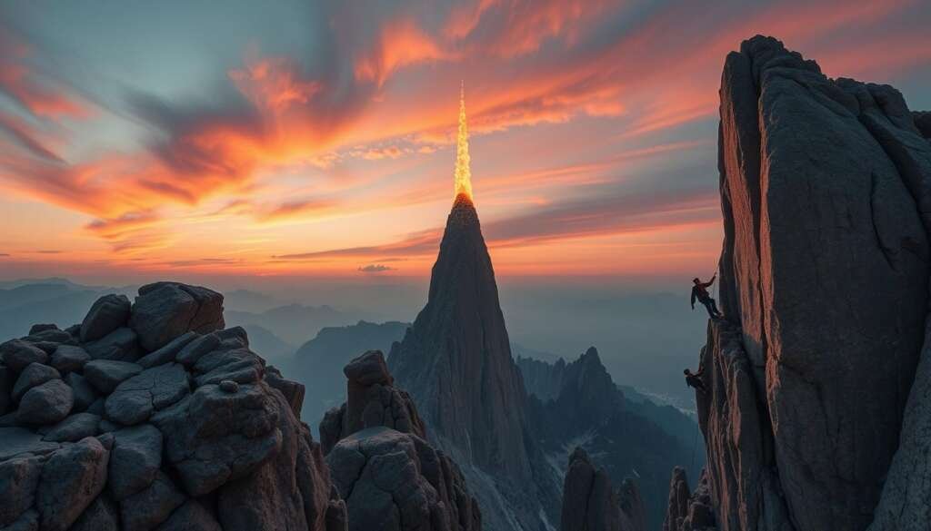 Generate an image of climbers on Eternal Flame, Nameless Tower, Pakistan